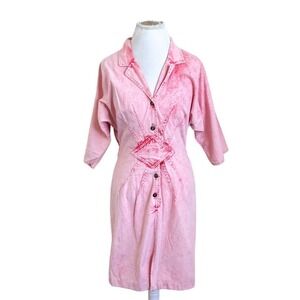 Champagne West Vintage 80s Acid Wash Denim Dress Size 11 Pink Retro Rockabilly